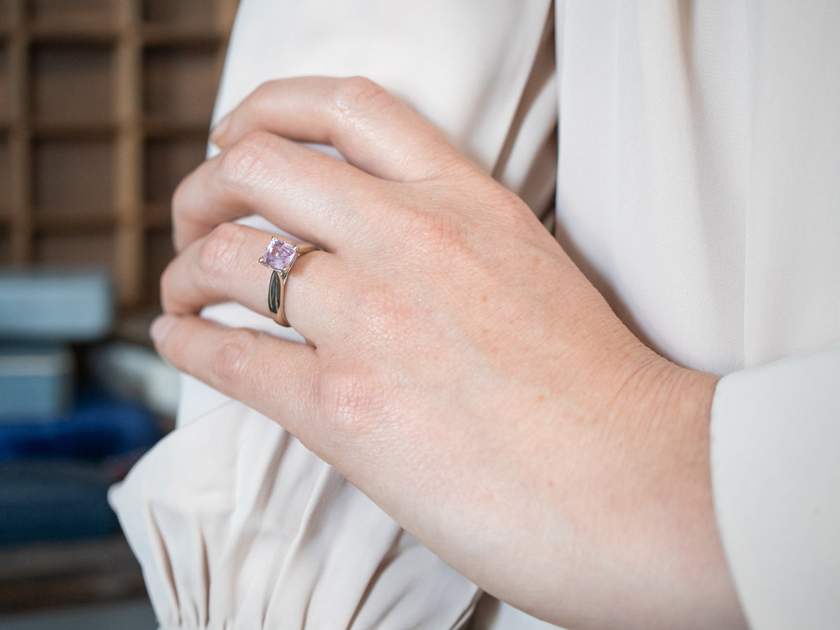 White Gold Pink Sapphire Solitaire Ring