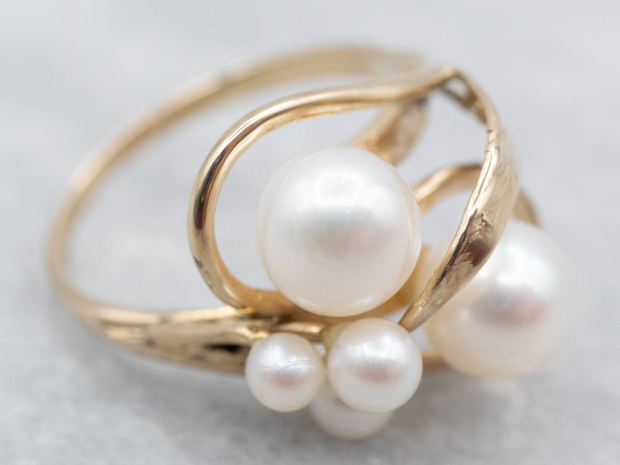 Stunning Pearl Cluster Bypass Ring