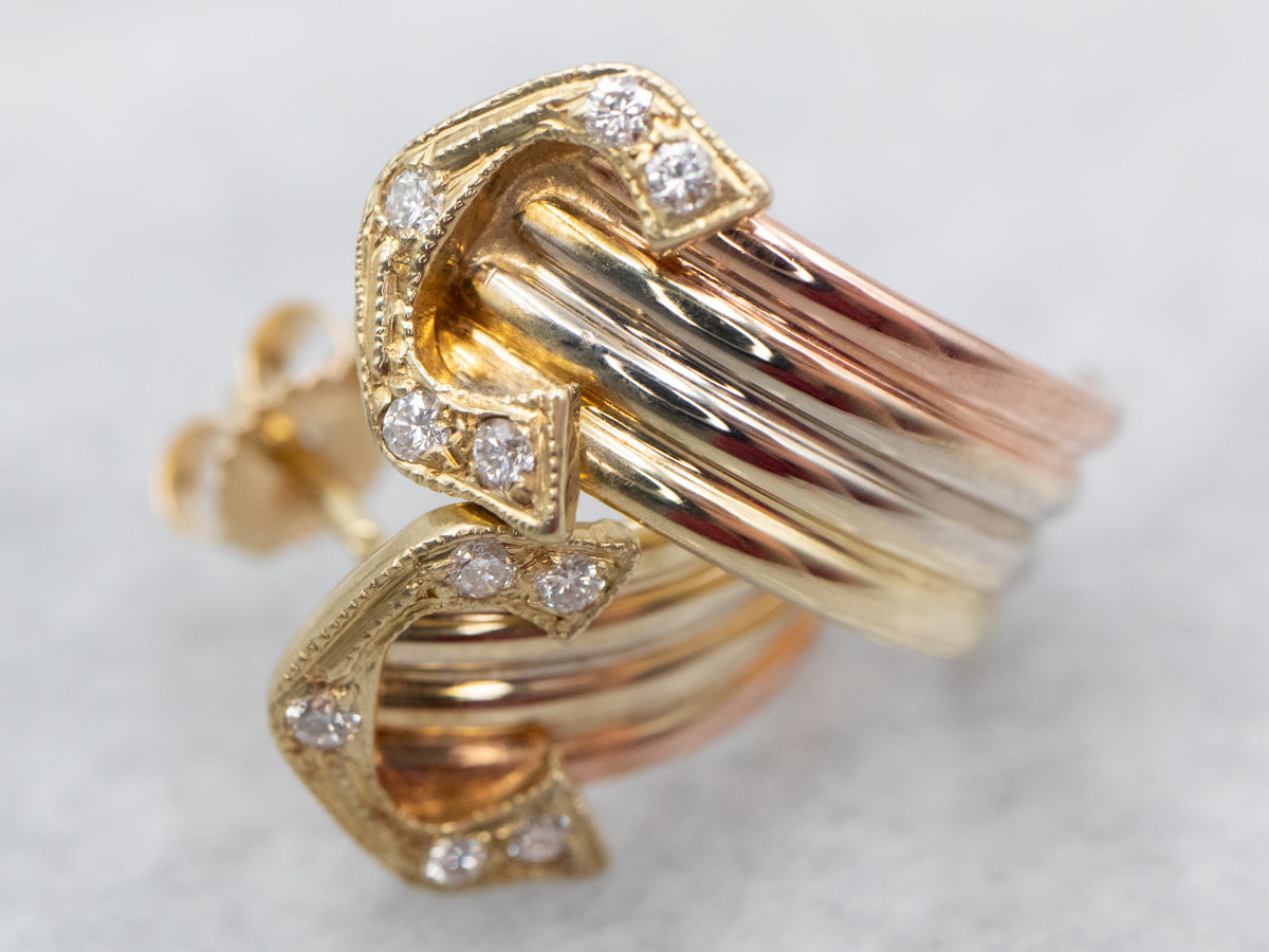 Tri Color Diamond Drop Earrings