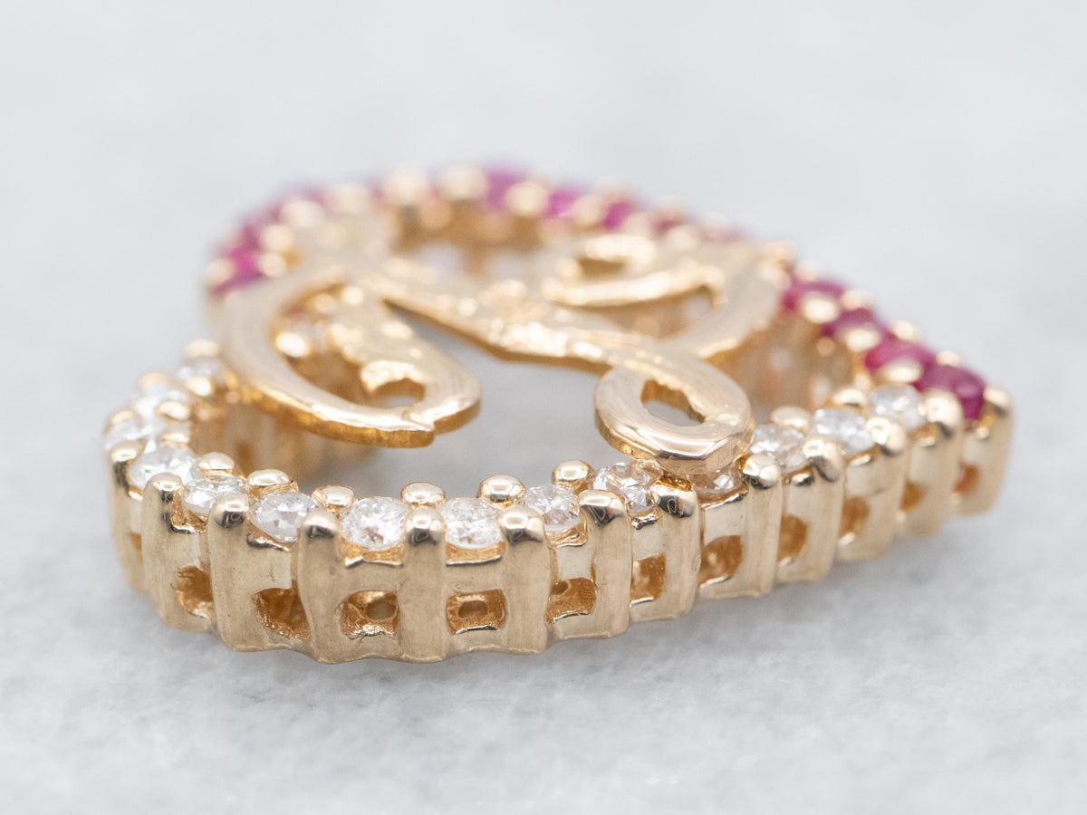 Sweet L Initial Diamond and Ruby Heart Pendant