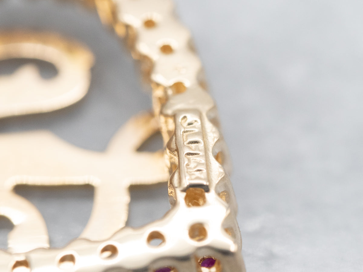 Sweet L Initial Diamond and Ruby Heart Pendant