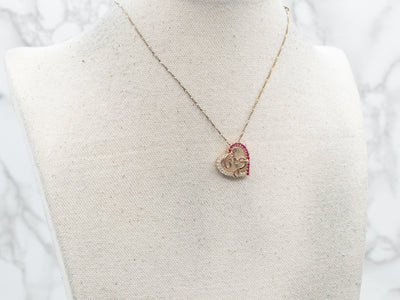 Sweet L Initial Diamond and Ruby Heart Pendant