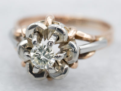 Two Tone Gold Diamond Flower Engagement Ring