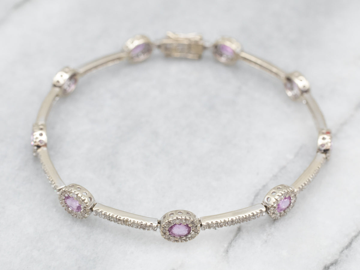 Glowing White Gold Pink Sapphire and Diamond Bracelet