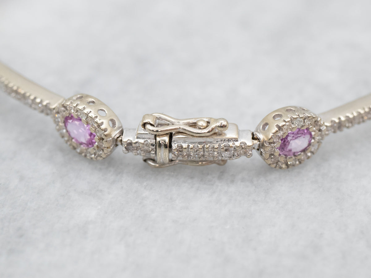 Glowing White Gold Pink Sapphire and Diamond Bracelet
