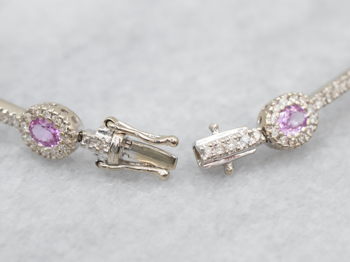 Glowing White Gold Pink Sapphire and Diamond Bracelet