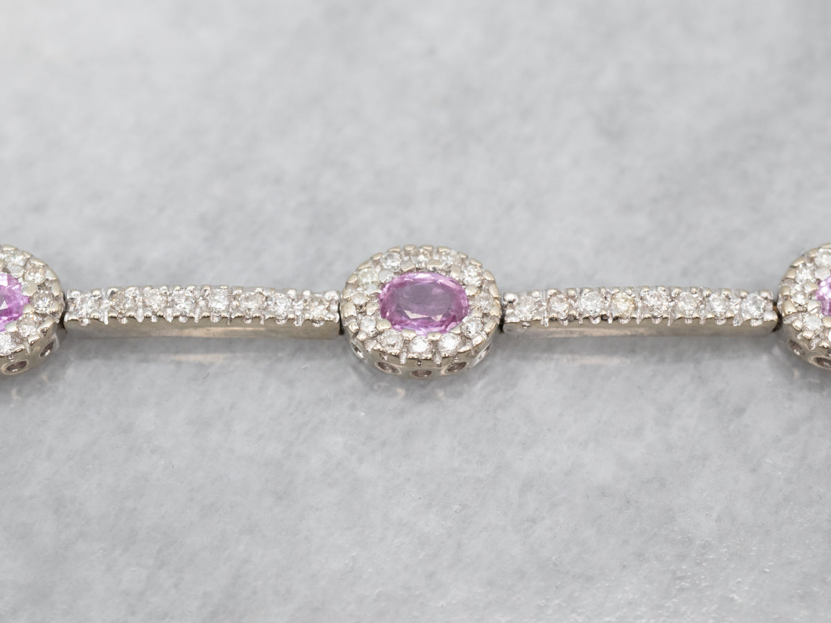 Glowing White Gold Pink Sapphire and Diamond Bracelet