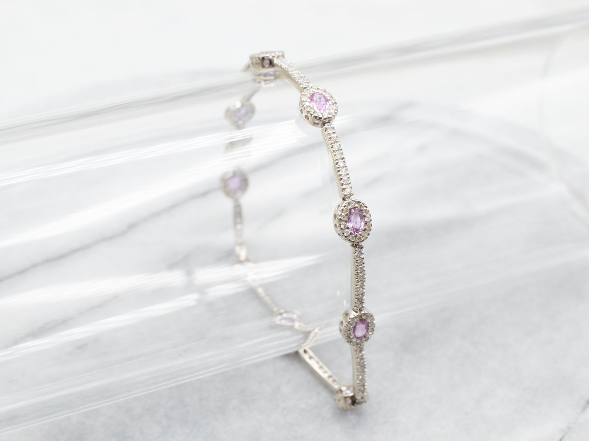 Glowing White Gold Pink Sapphire and Diamond Bracelet