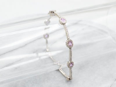 Glowing White Gold Pink Sapphire and Diamond Bracelet