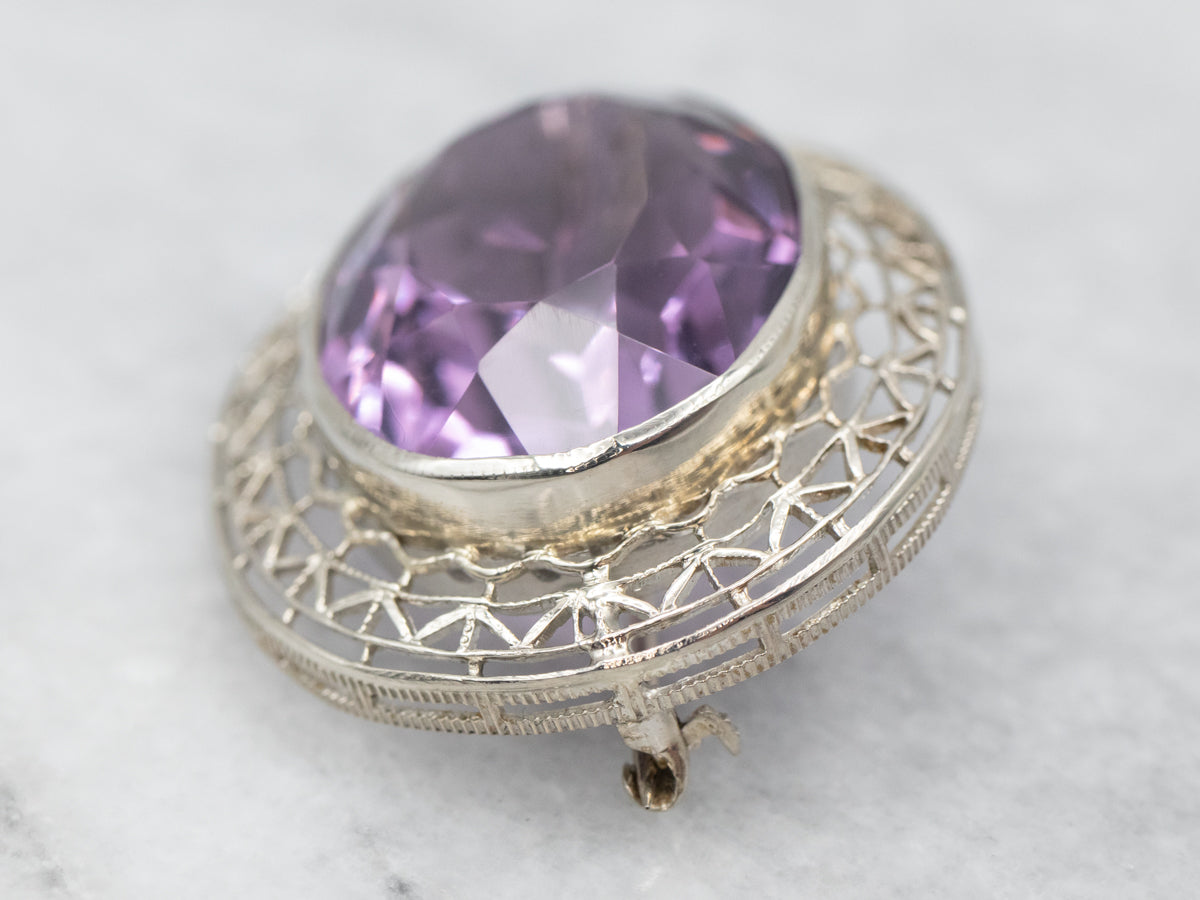 Sparkling Amethyst Filigree Brooch