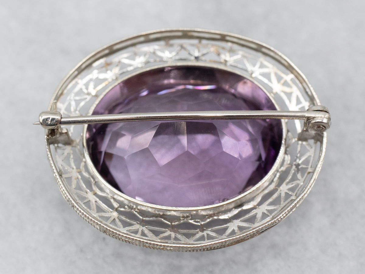 Sparkling Amethyst Filigree Brooch