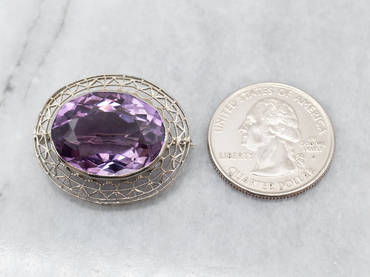 Sparkling Amethyst Filigree Brooch