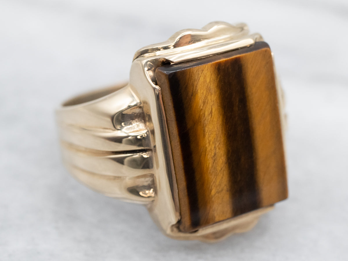 Simple Gold Tiger&#39;s Eye Cocktail Ring