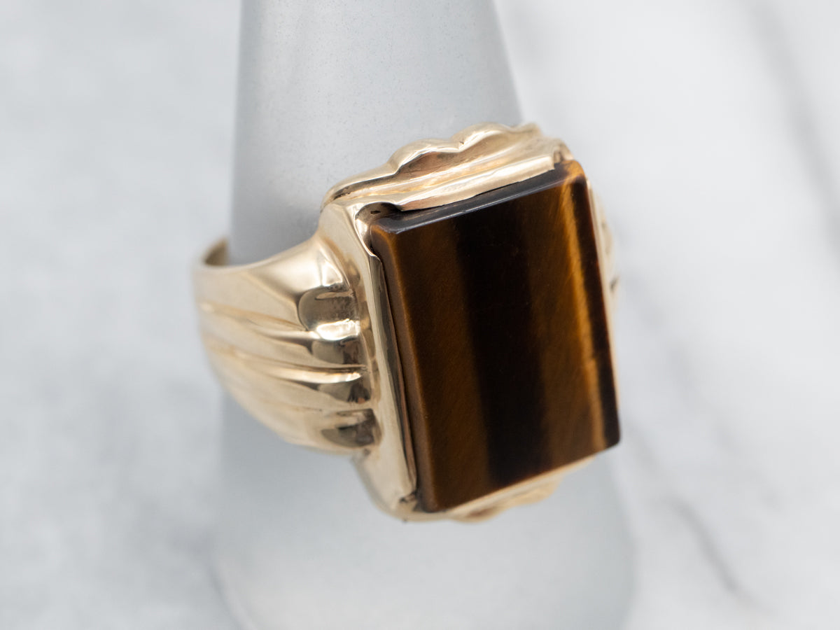 Simple Gold Tiger's Eye Cocktail Ring