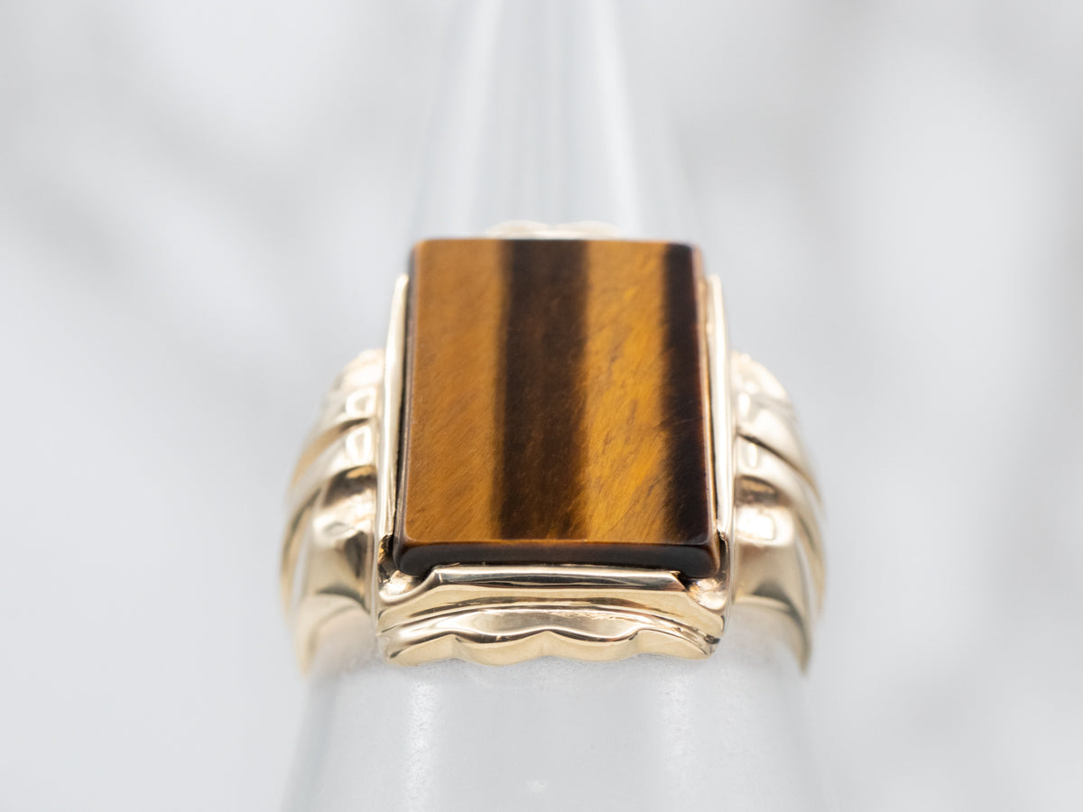 Simple Gold Tiger's Eye Cocktail Ring