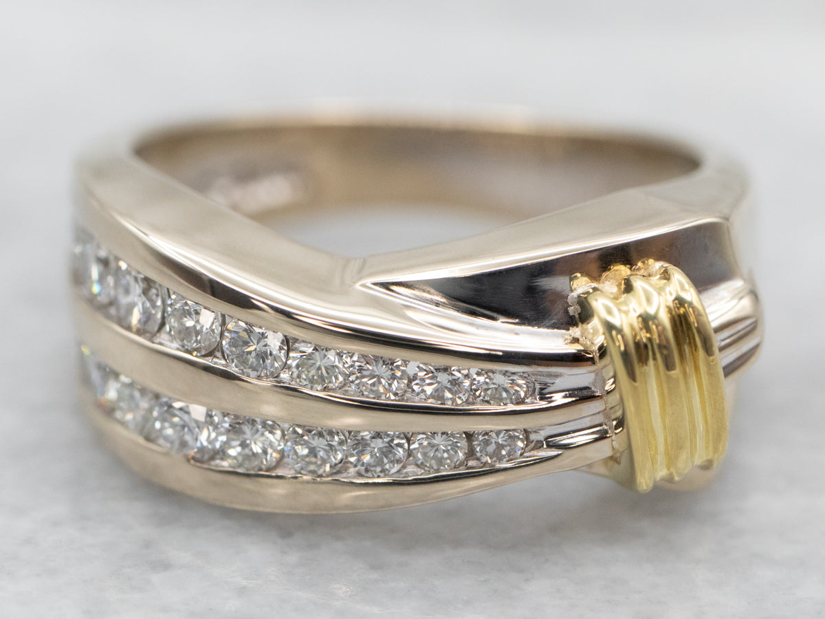 Glittering Two Tone Double Row Diamond Wedding Band