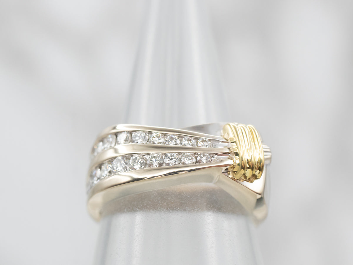 Glittering Two Tone Double Row Diamond Wedding Band