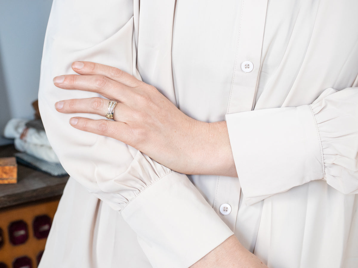 Glittering Two Tone Double Row Diamond Wedding Band