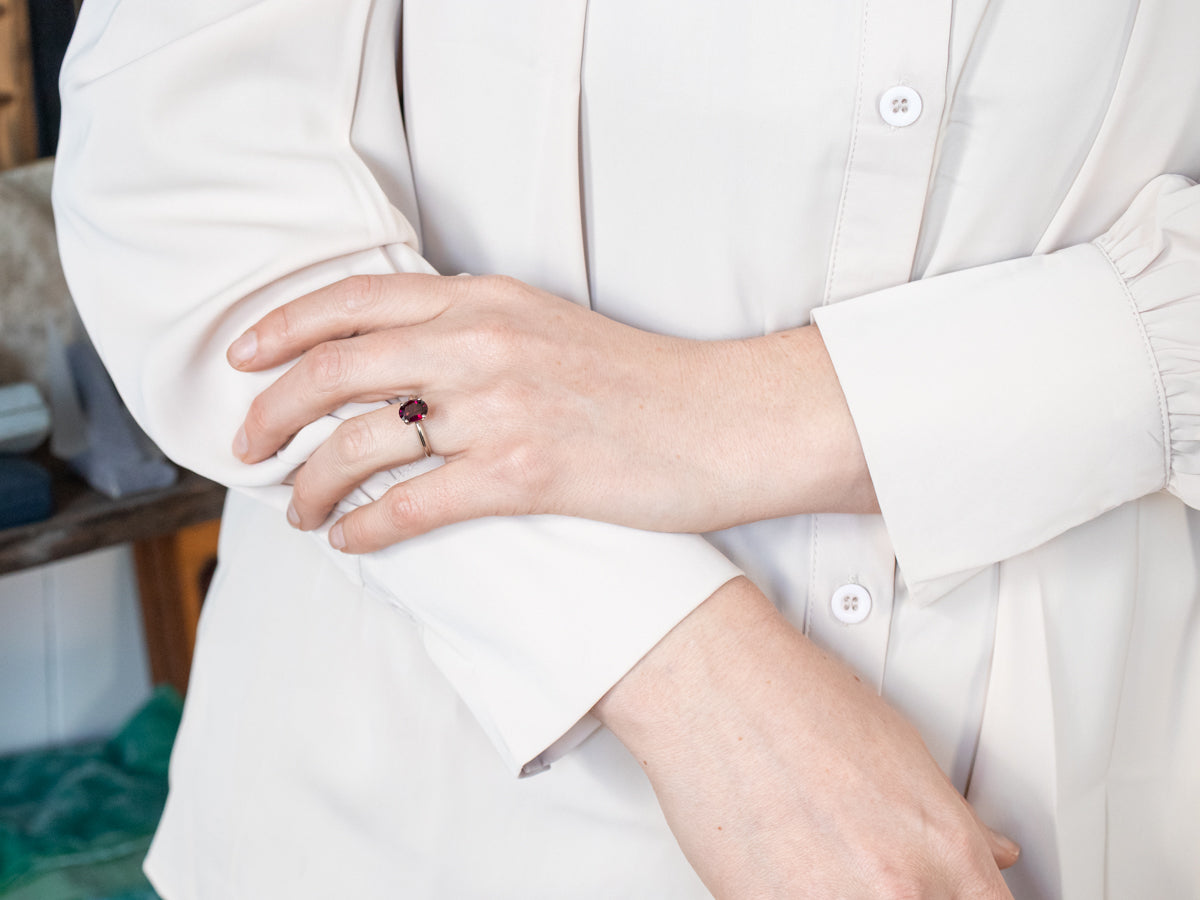 Simply Stunning Solitaire Rhodolite Garnet Ring