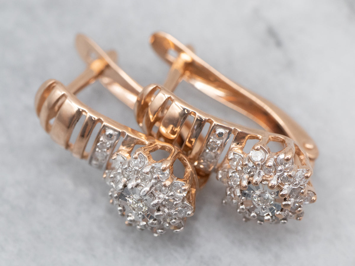 Rose Gold Diamond Cluster Drop Earrings