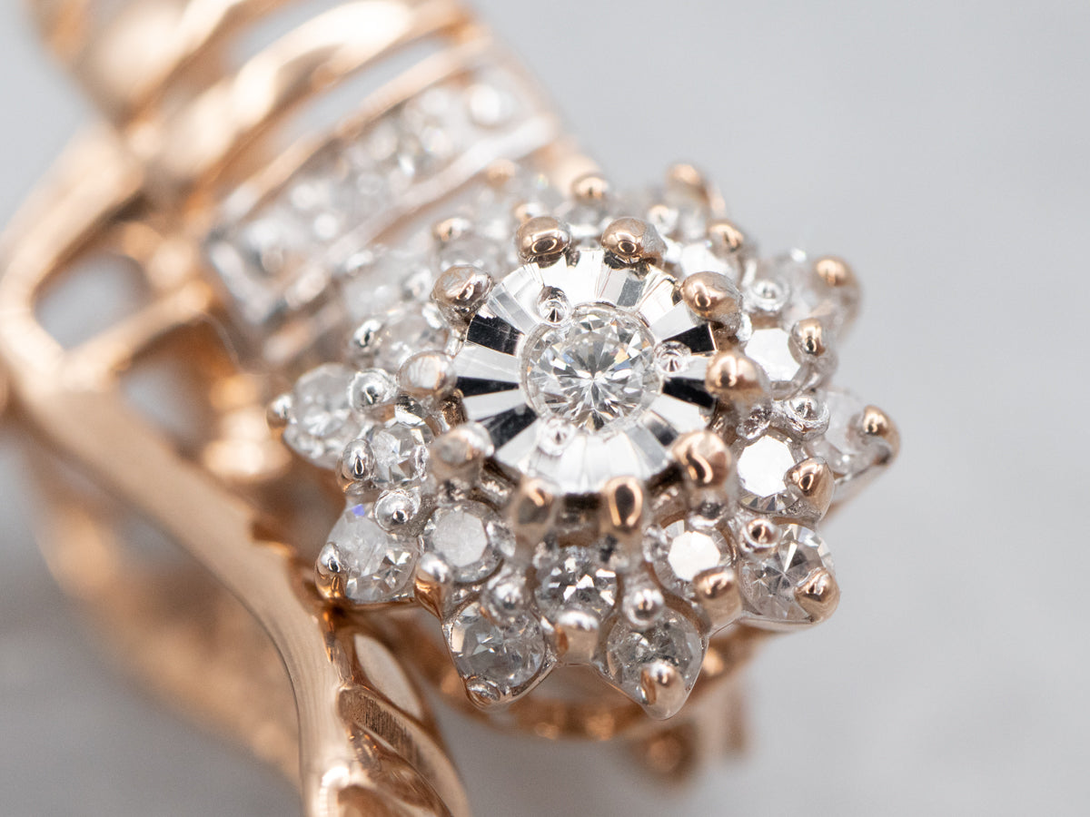 Rose Gold Diamond Cluster Drop Earrings