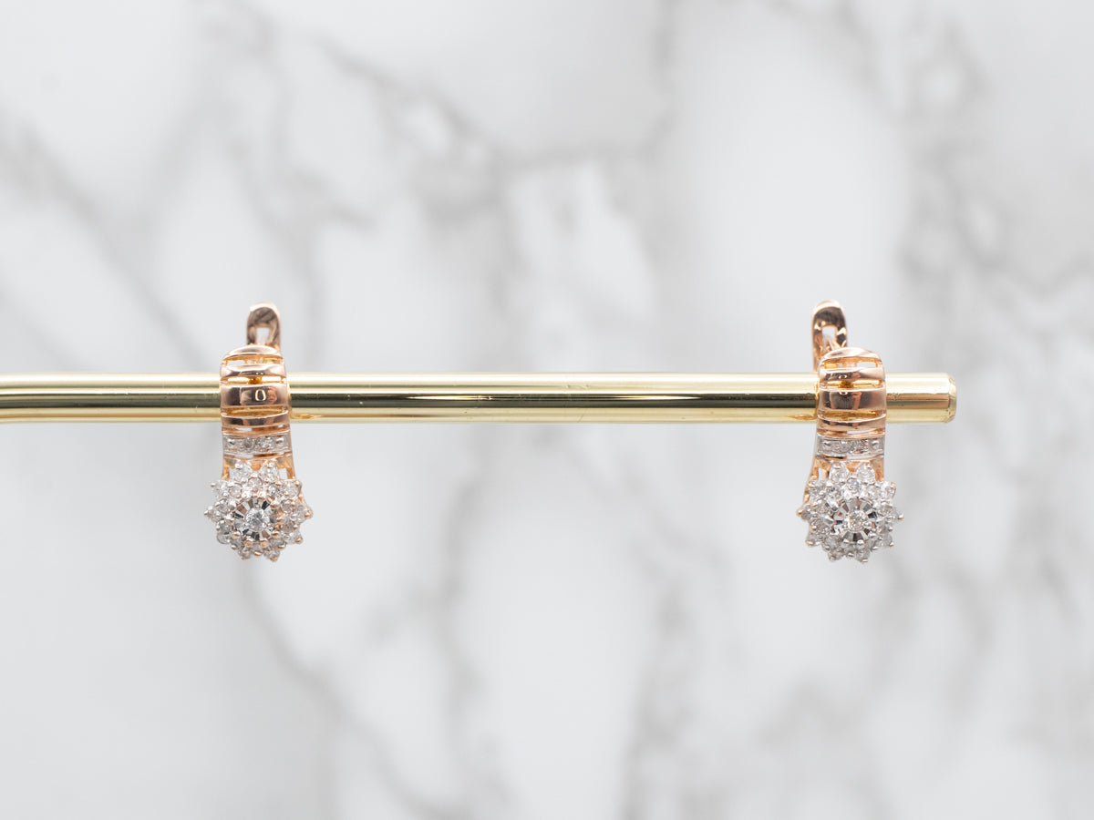 Rose Gold Diamond Cluster Drop Earrings