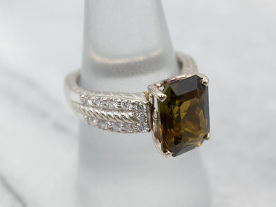 Rich Chocolate Dravite Tourmaline Ring with Diamond Accents