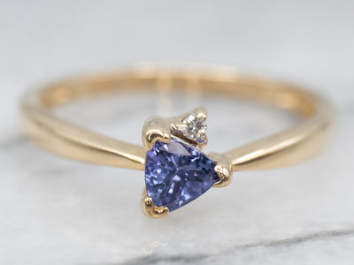 Yellow Gold Tanzanite Ring with Diamond Accent