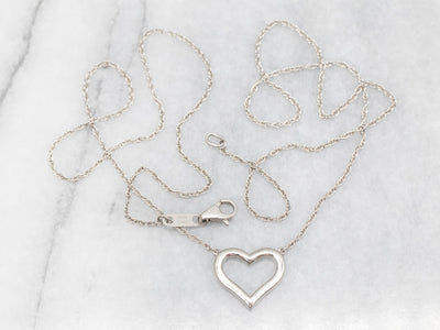 Platinum Open Heart Necklace with Rope Chain