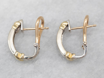Modern Two Tone Gold Diamond Drop Earrings