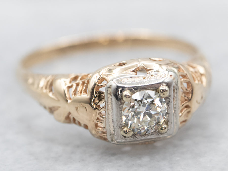 Vintage European Cut Diamond Engagement Ring