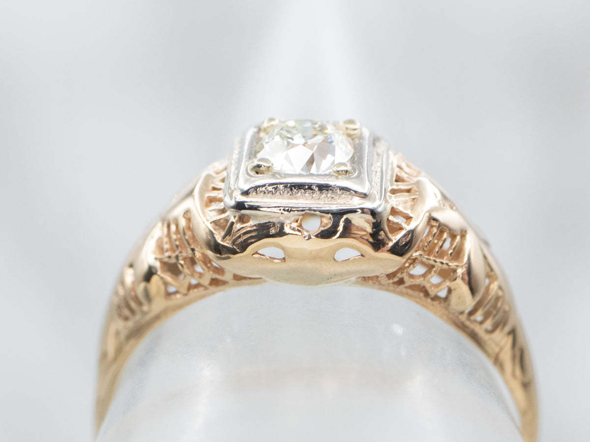 Vintage European Cut Diamond Engagement Ring