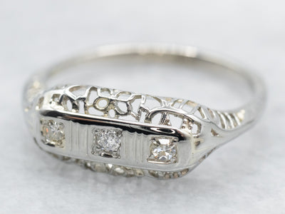 Art Deco Old Mine Cut Diamond Three Stone Ring