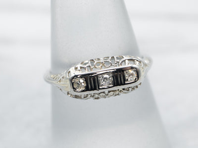 Art Deco Old Mine Cut Diamond Three Stone Ring