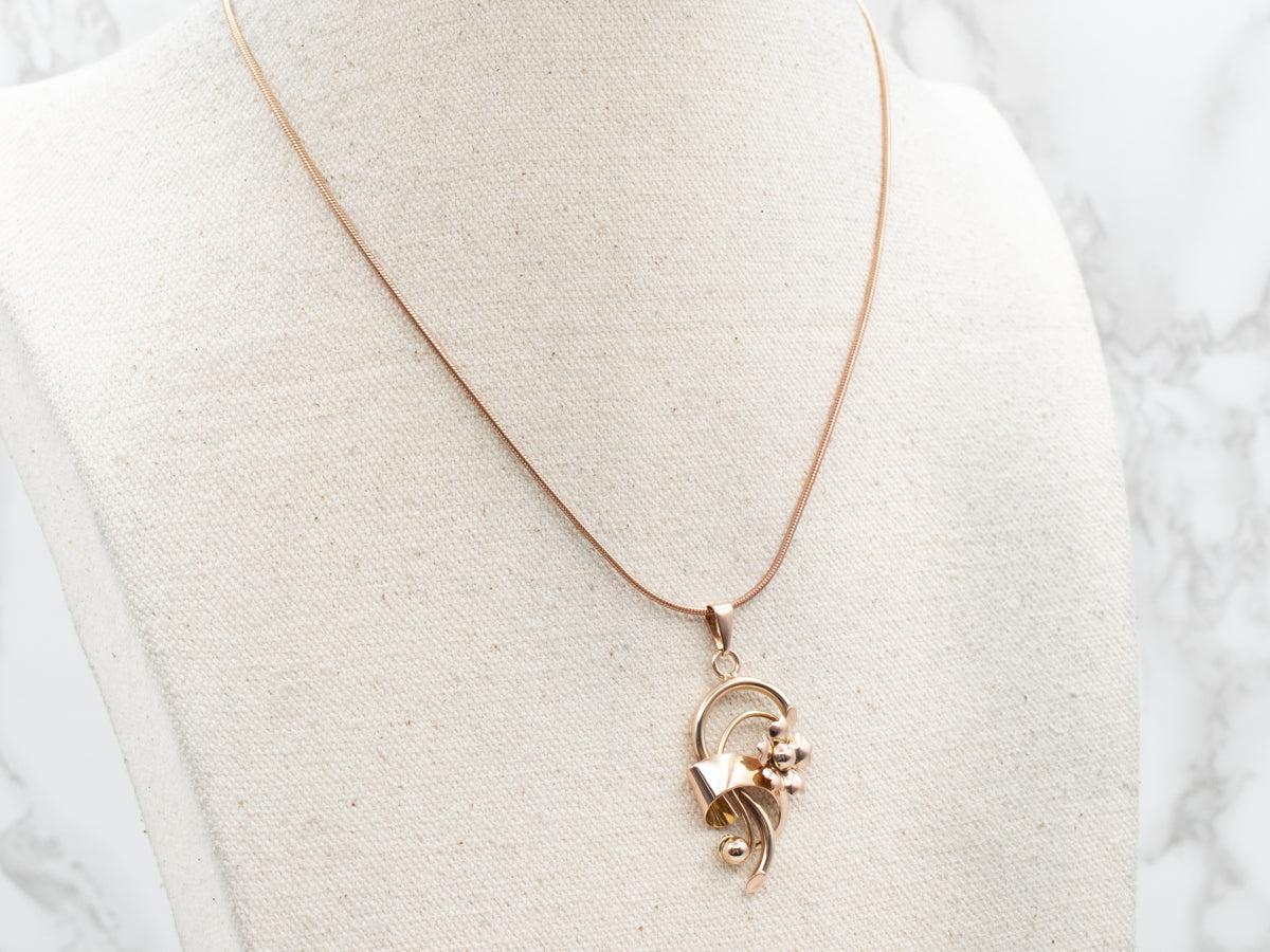 Scrolling Mid-Century Gold Flower Pendant