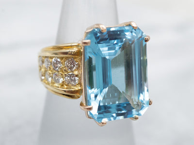 Sparkly Blue Topaz and Diamond Cocktail Ring