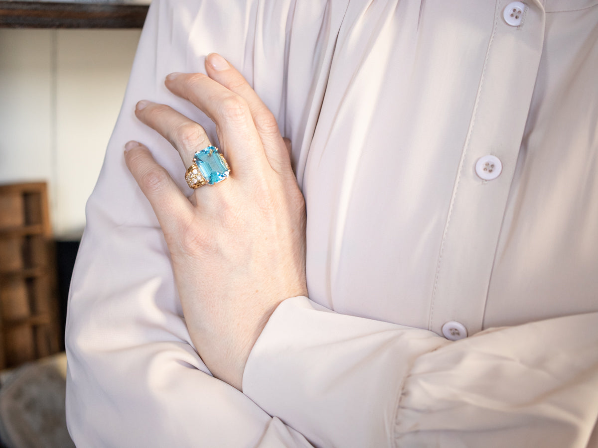 Sparkly Blue Topaz and Diamond Cocktail Ring
