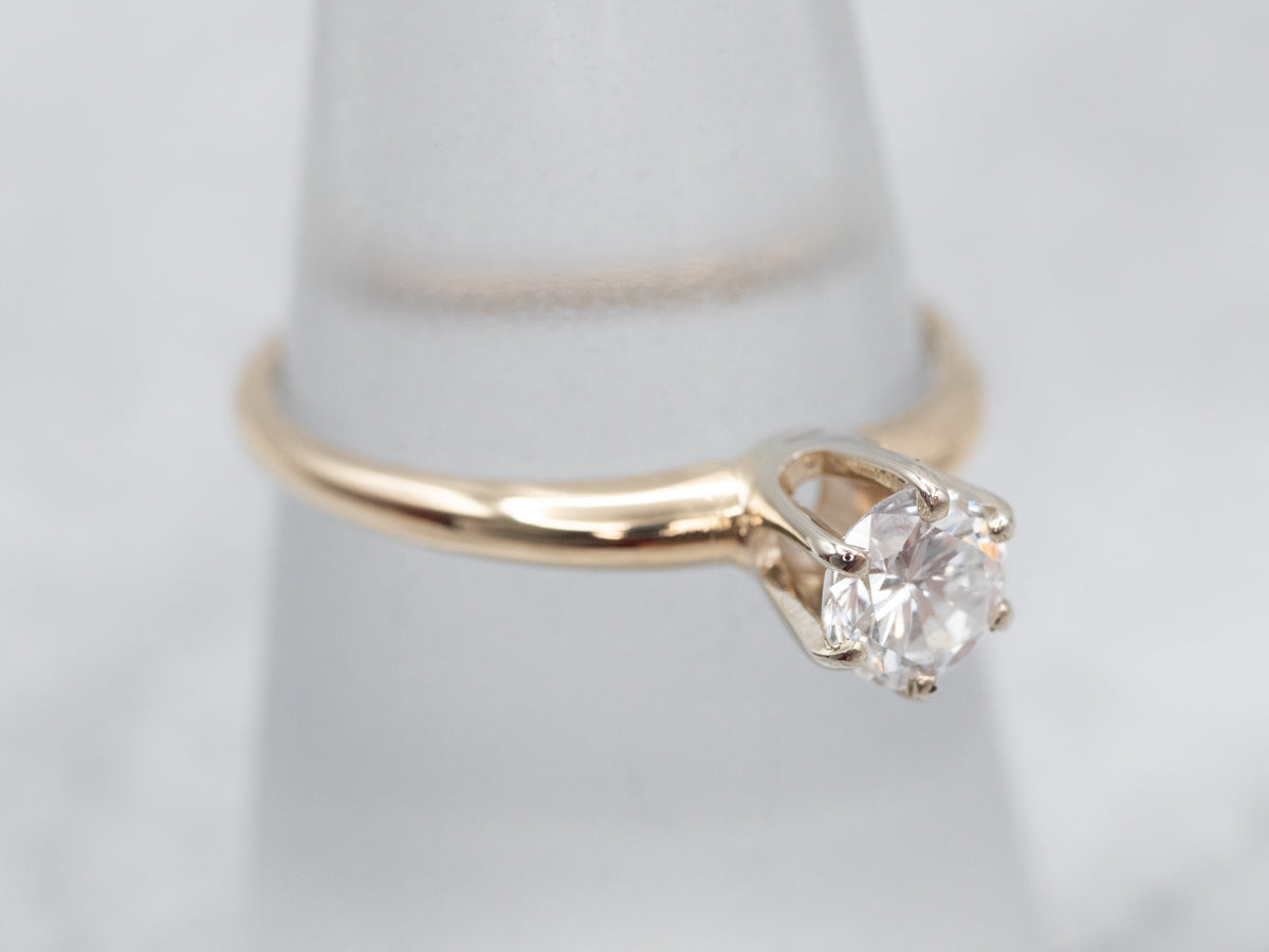 Bright Two Tone Diamond Solitaire Engagement Ring