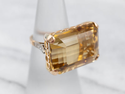 Luscious Two Tone Citrine and Diamond Cocktail Ring