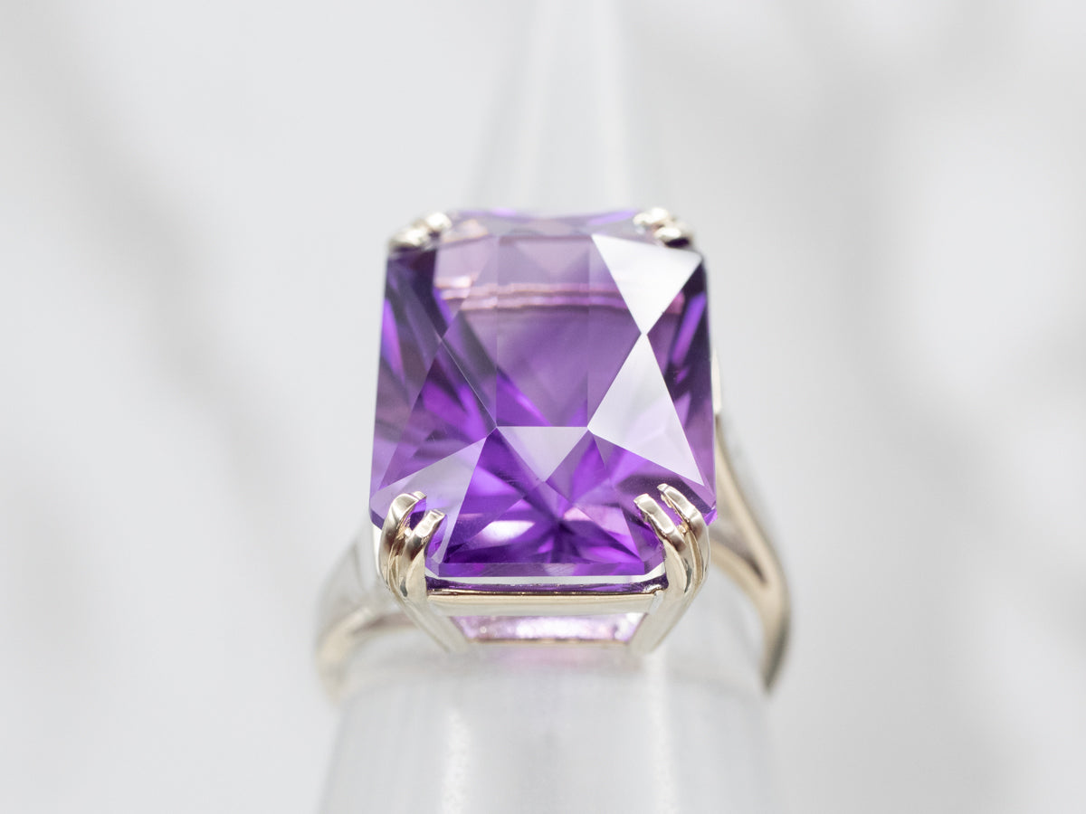 Sophisticated Amethyst Solitaire Cocktail Bypass Ring