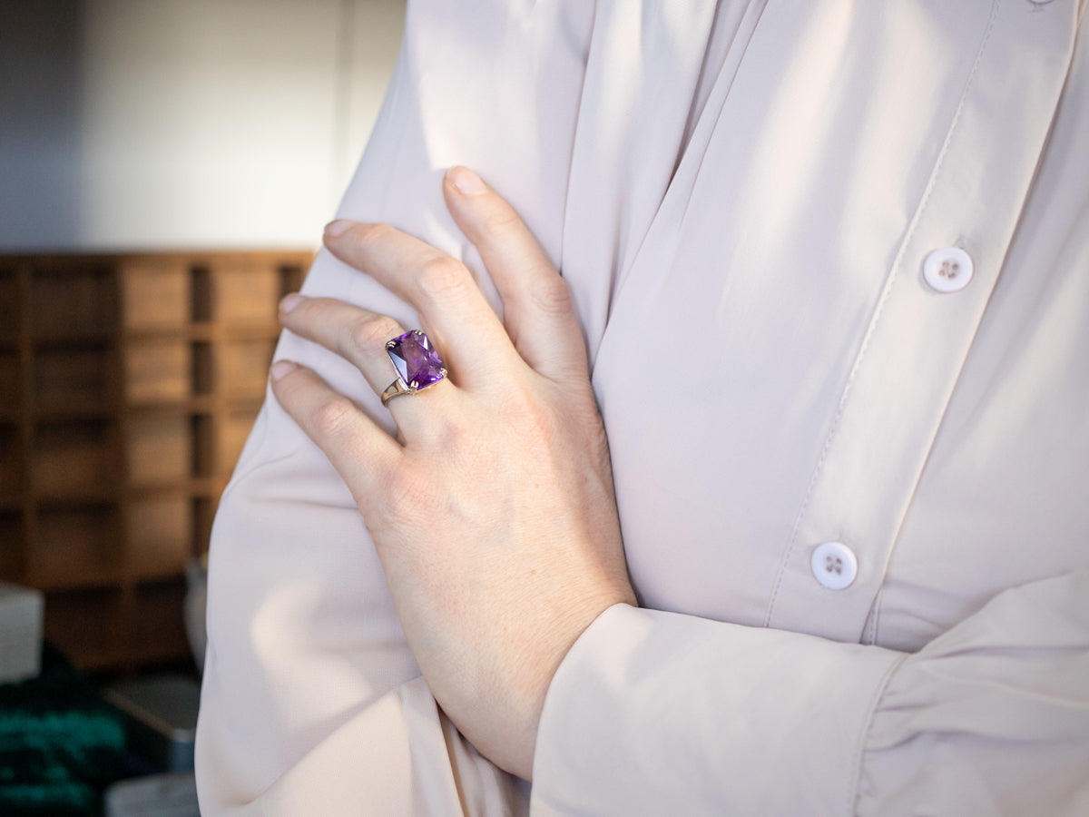 Sophisticated Amethyst Solitaire Cocktail Bypass Ring
