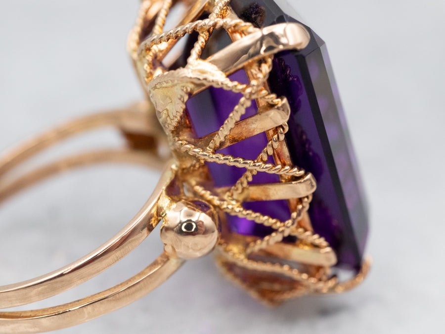 Classic Yellow Gold Amethyst Cocktail Ring
