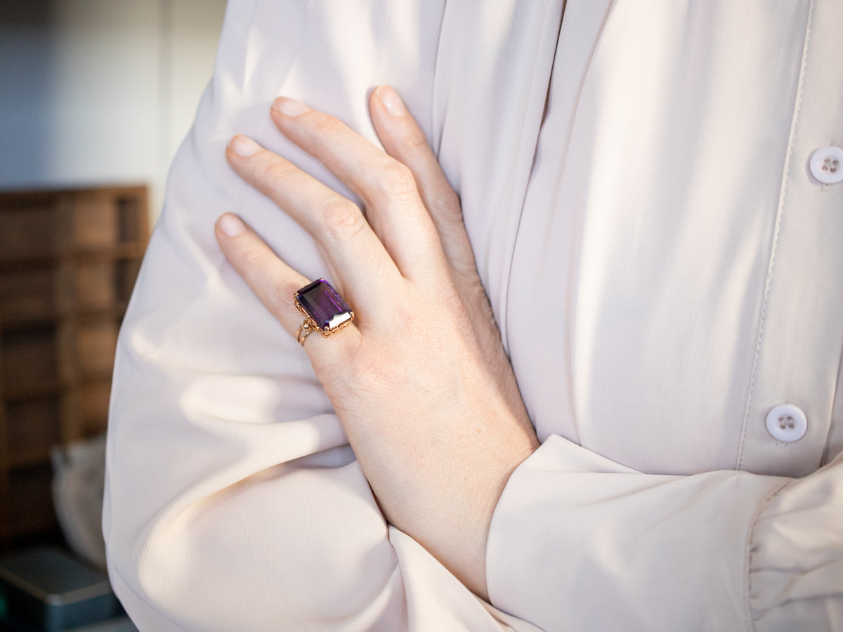 Classic Yellow Gold Amethyst Cocktail Ring