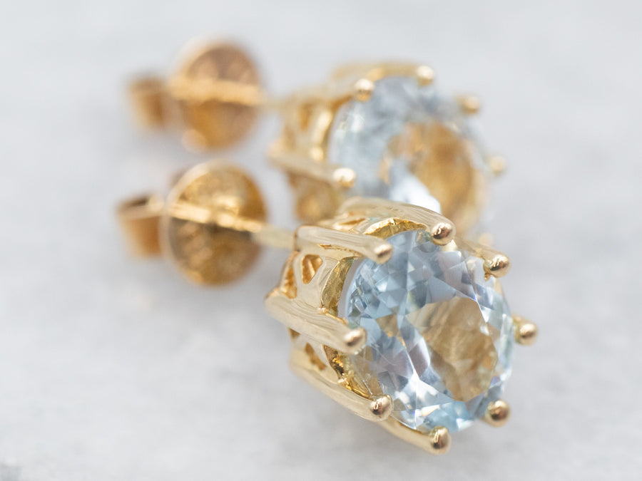 Beautiful Yellow Gold Aquamarine Stud Earrings