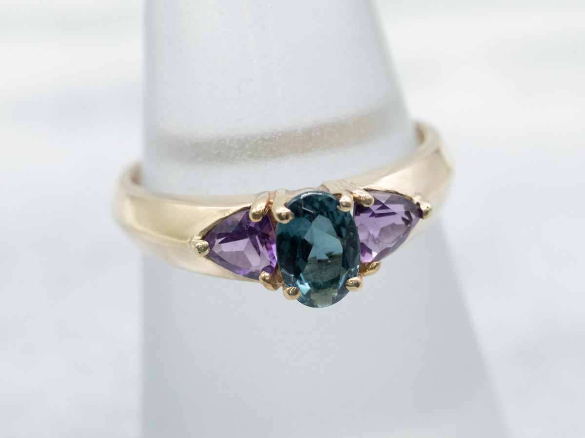 Blue Tourmaline and Amethyst Ring