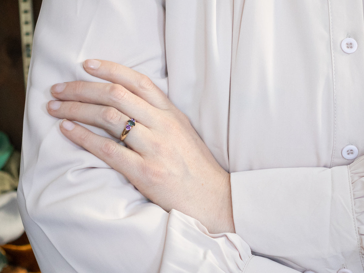 Blue Tourmaline and Amethyst Ring