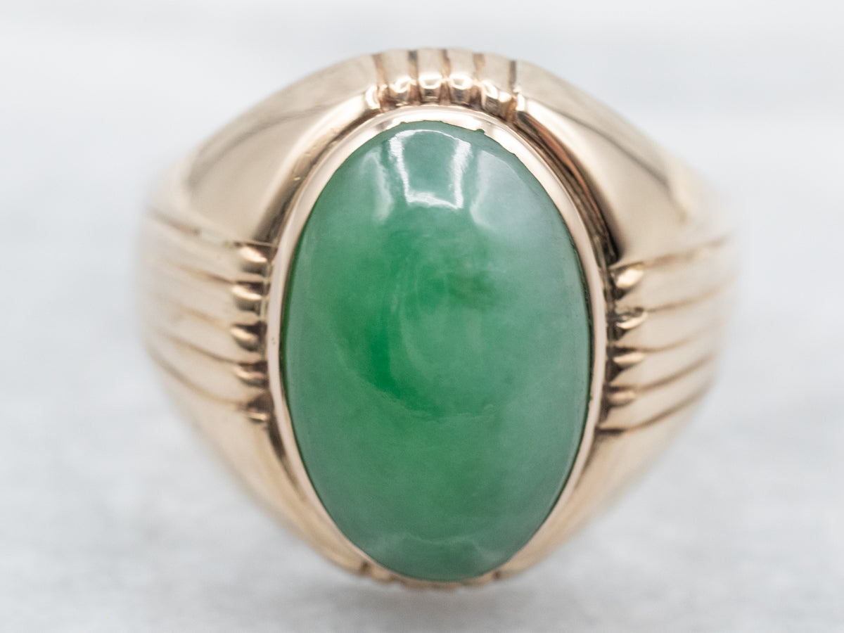 Men's Retro Era Gold Jade Ring