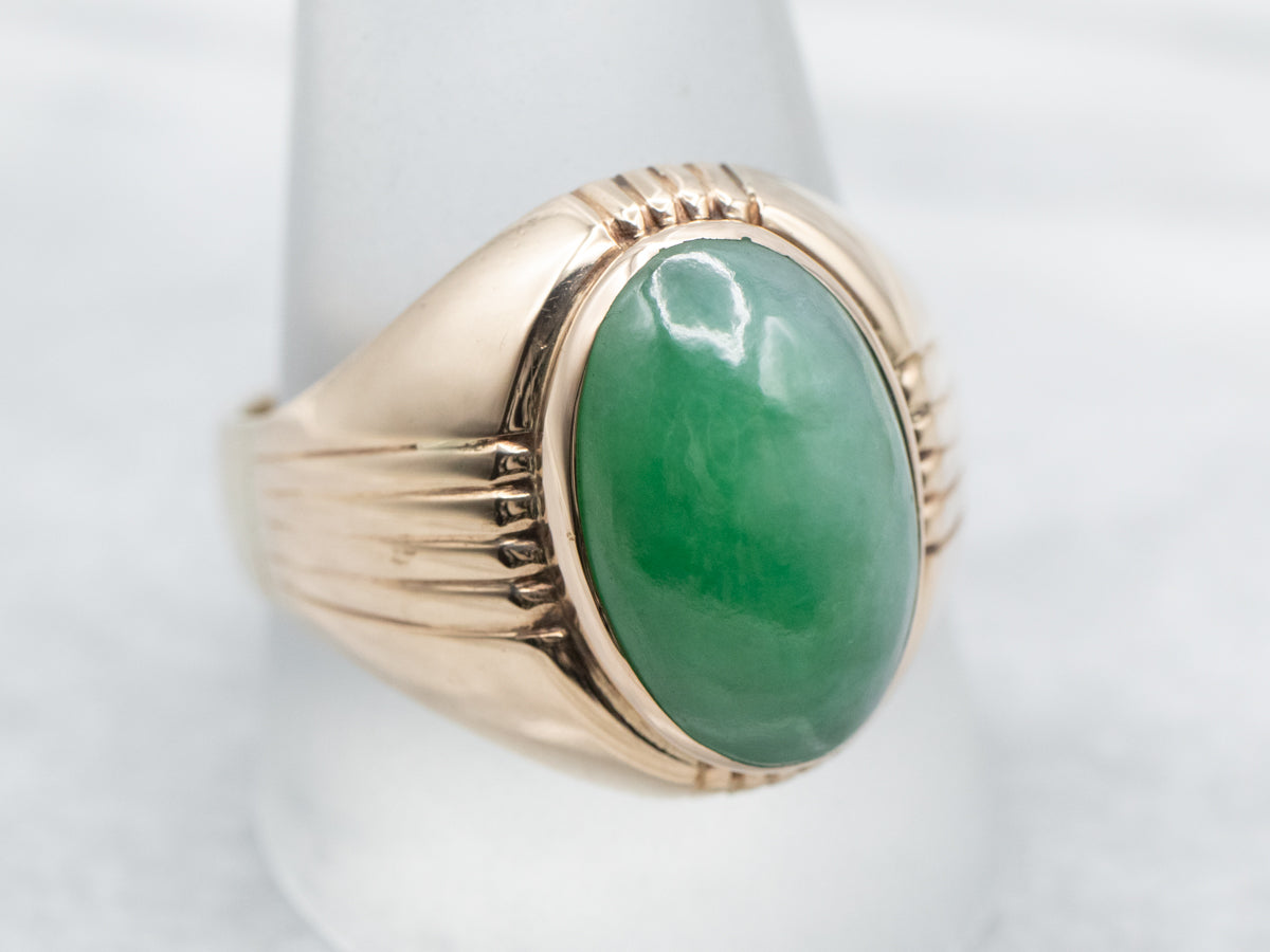 Men's Retro Era Gold Jade Ring