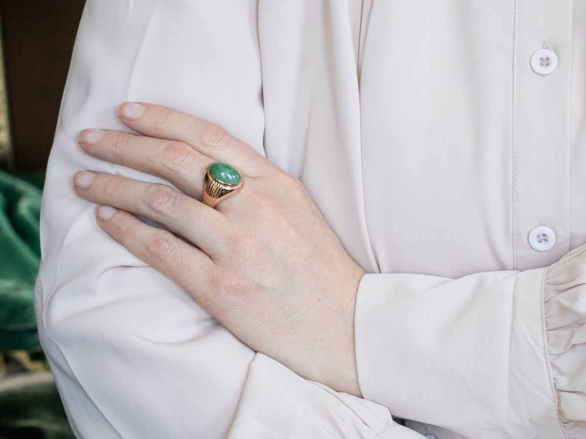 Men's Retro Era Gold Jade Ring