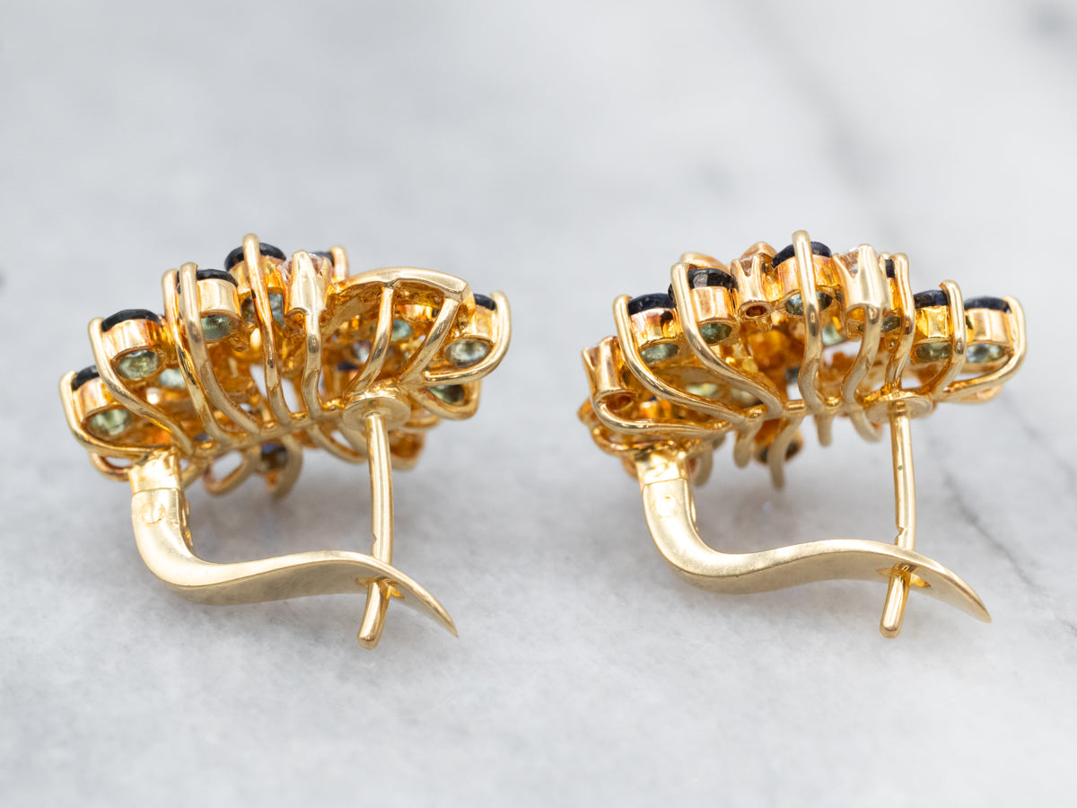 Vintage Diamond Sapphire and Gold Cluster Earrings